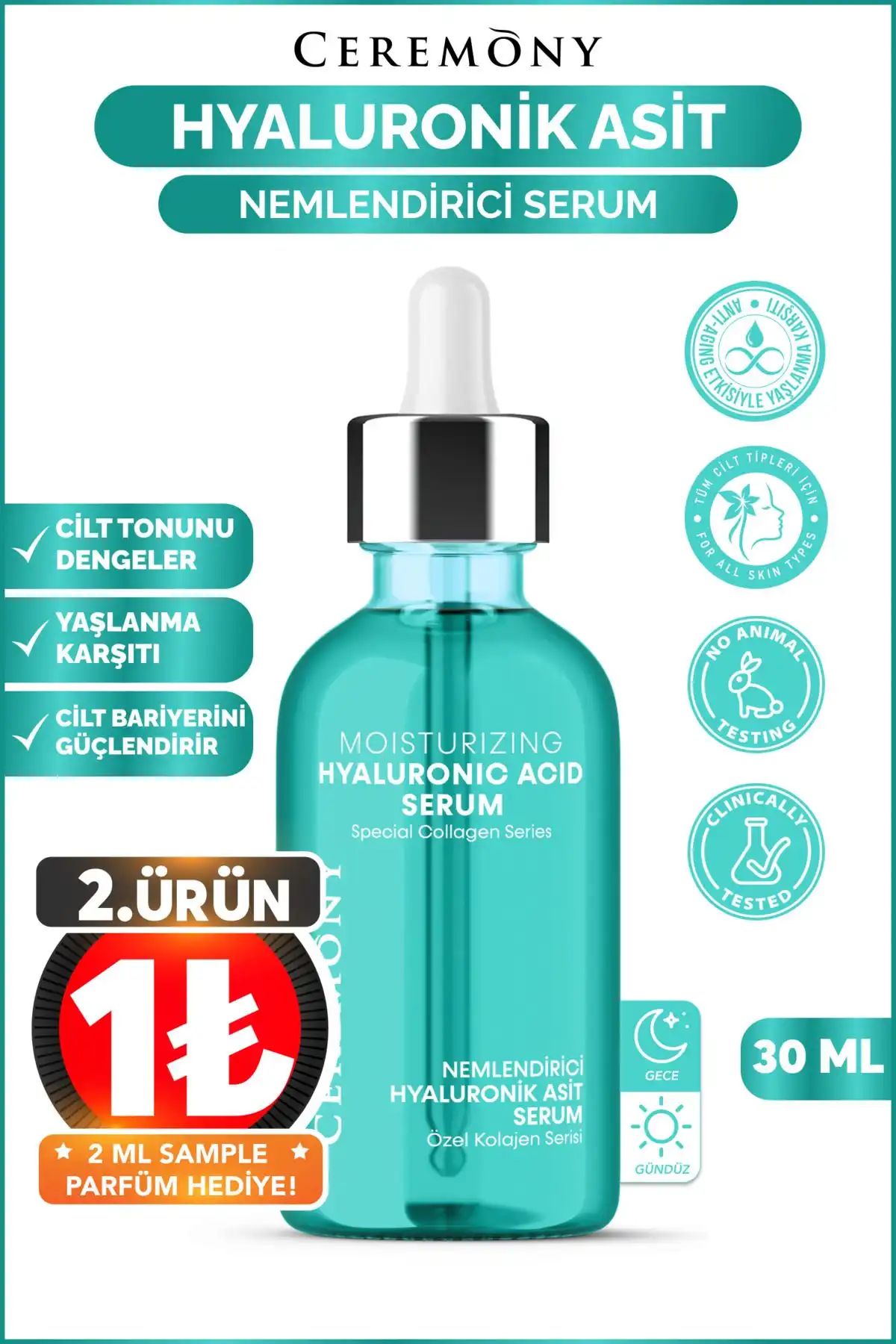 Hyaluronik Asit Nemlendirici Cilt Bakım Serumu - 30 ml